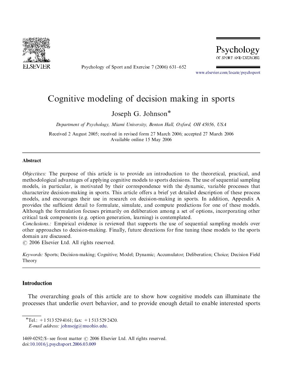 Cognitive modeling of decision making in sports