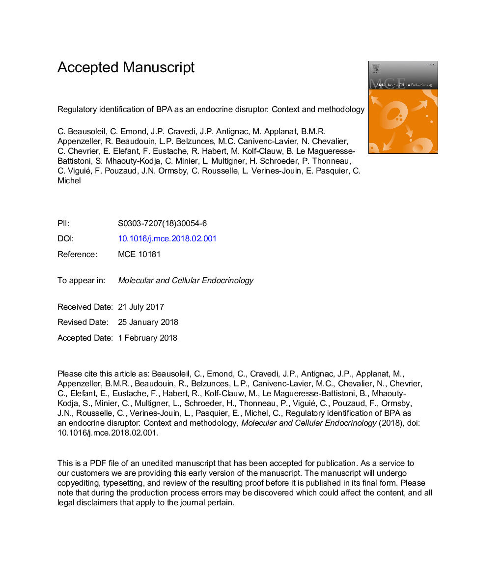 Regulatory identification of BPA as an endocrine disruptor: Context and methodology