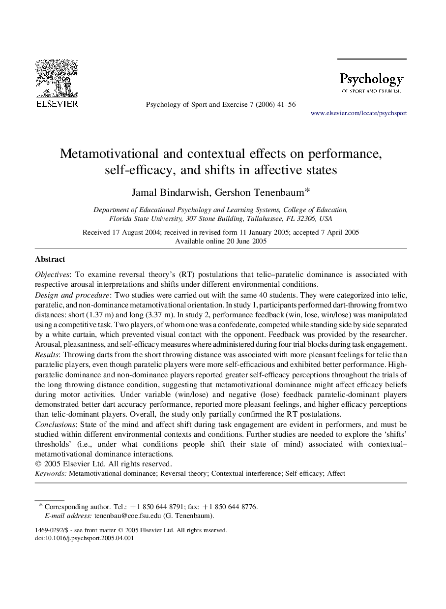 Metamotivational and contextual effects on performance, self-efficacy, and shifts in affective states