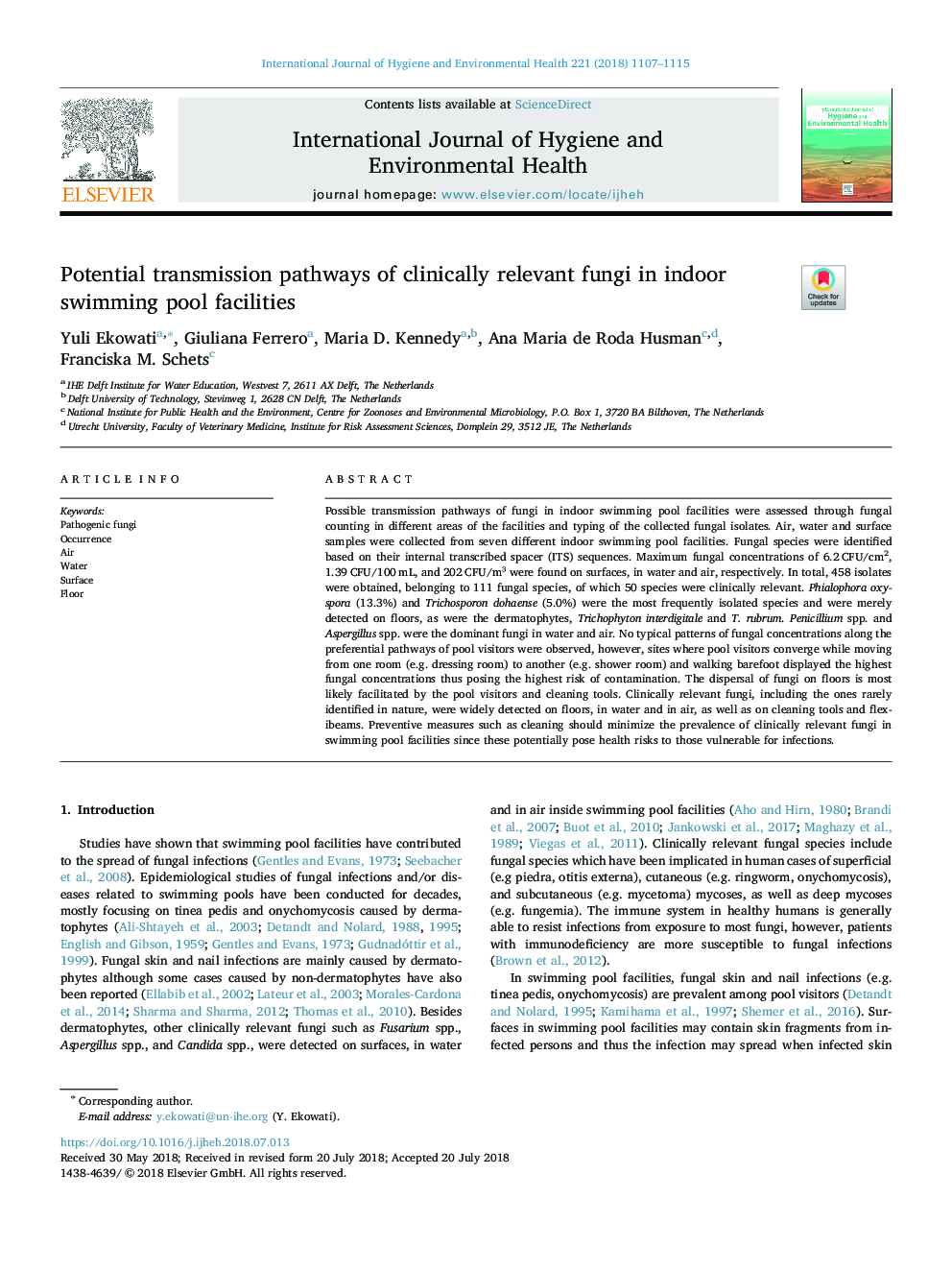 Potential transmission pathways of clinically relevant fungi in indoor swimming pool facilities