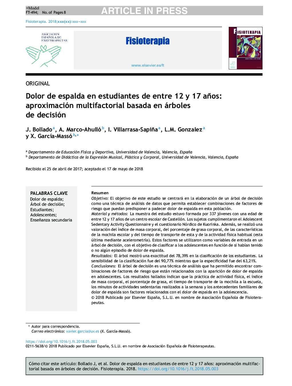 Dolor de espalda en estudiantes de entre 12 y 17 años: aproximación multifactorial basada en árboles de decisión