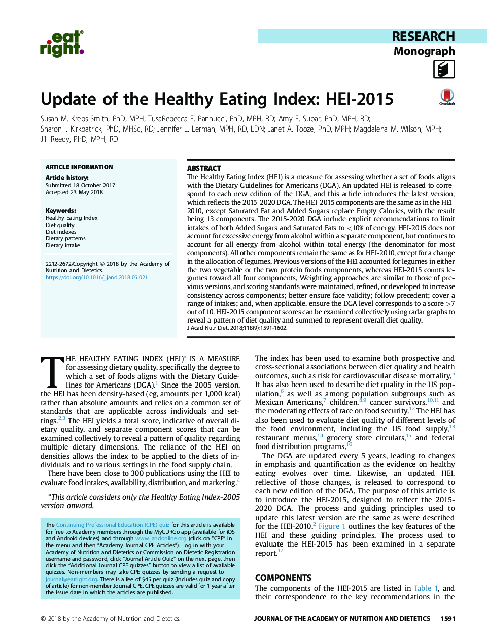 Update of the Healthy Eating Index: HEI-2015