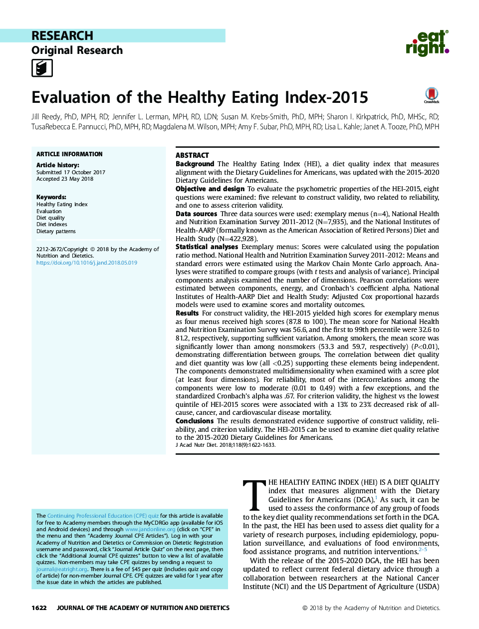 Evaluation of the Healthy Eating Index-2015