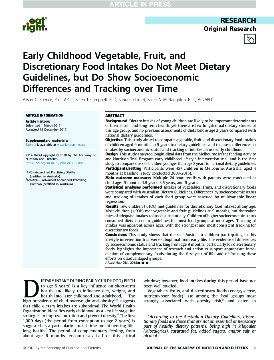 سبزیجات، میوه ها و غذاهای مصرفی در دوران کودکی دستورالعمل های غذایی را رعایت نمی کنند، اما نشان می دهد تفاوت های اجتماعی و اقتصادی را در طول زمان نشان می دهد