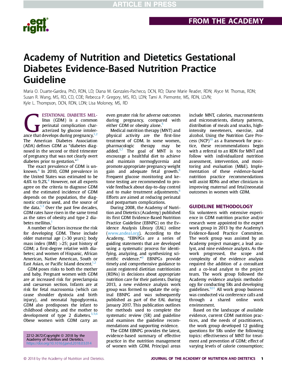 آکادمی تغذیه و رژیم غذایی رژیم غذایی مبتنی بر شواهد مبتنی بر شواهد دیابت بارداری