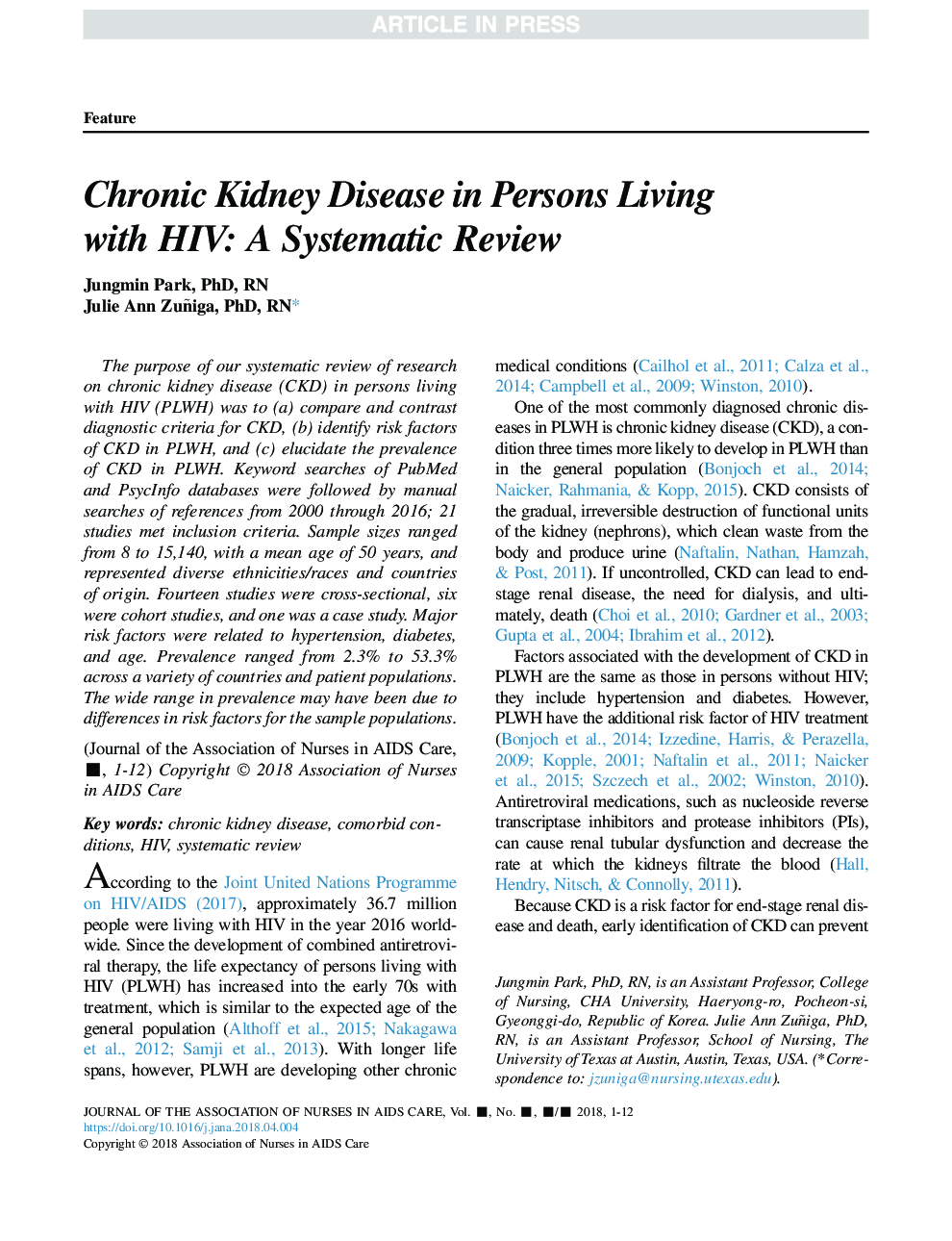 Chronic Kidney Disease in Persons Living with HIV: A Systematic Review