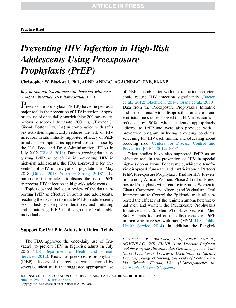 Preventing HIV Infection in High-Risk Adolescents Using Preexposure Prophylaxis (PrEP)