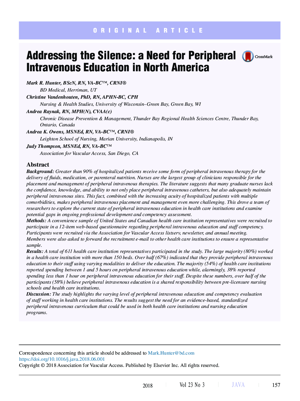 Addressing the Silence: a Need for Peripheral Intravenous Education in North America