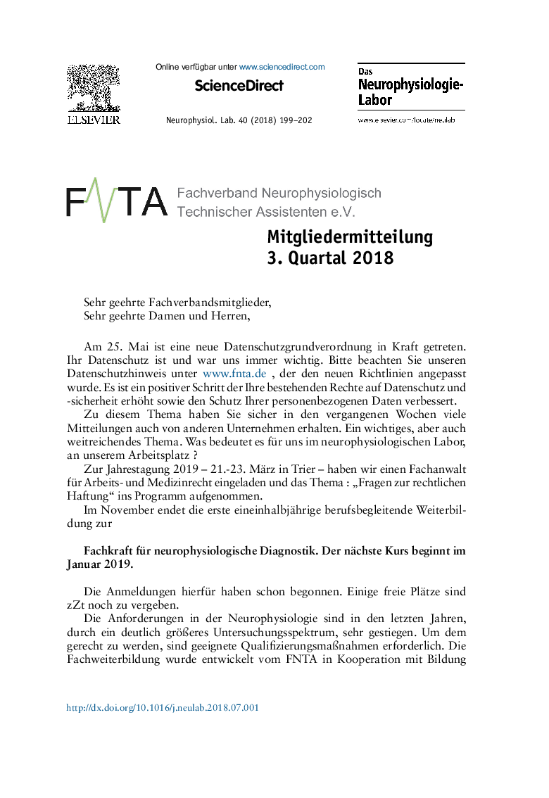 Mitgliedermitteilung des FNTA