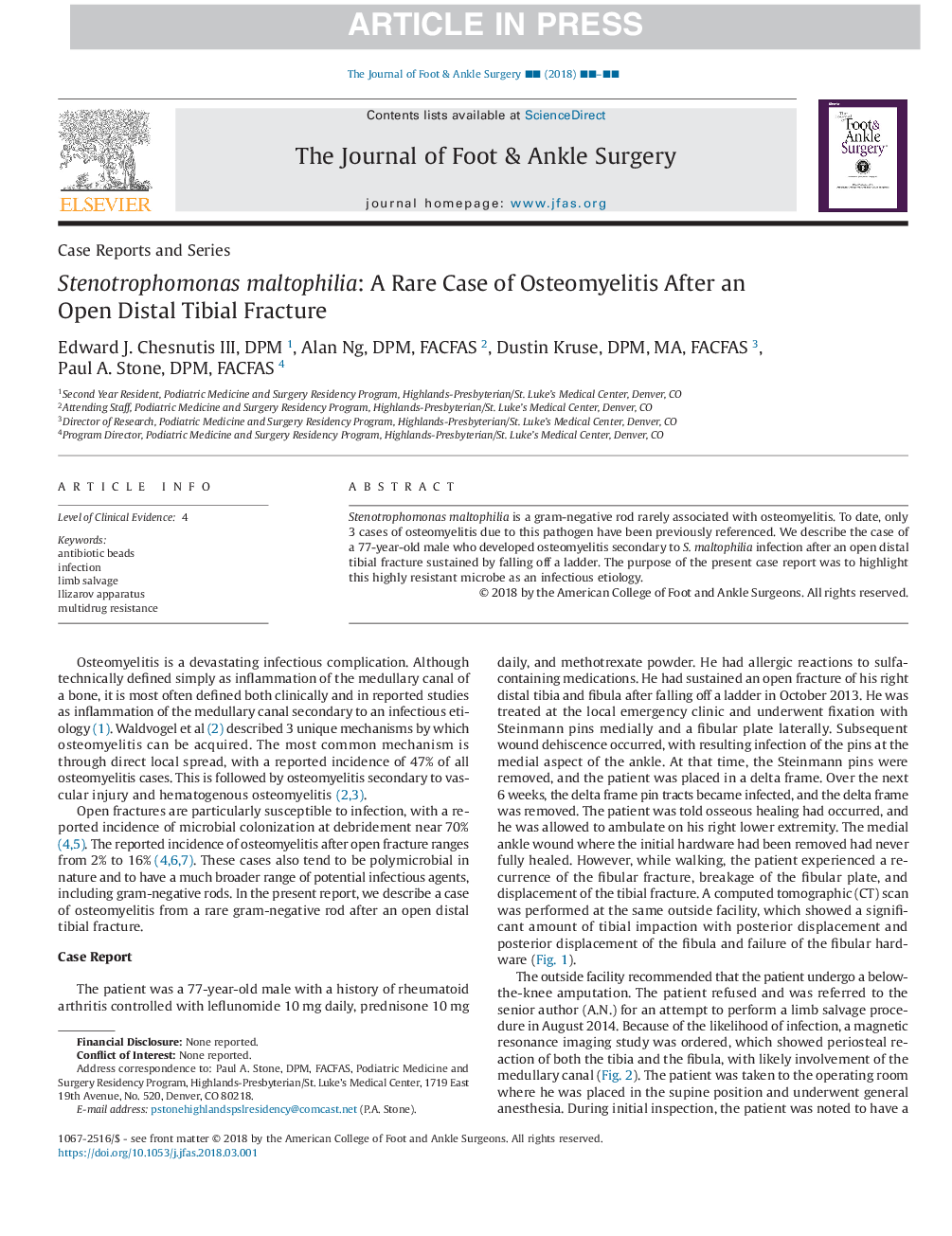 Stenotrophomonas maltophilia: A Rare Case of Osteomyelitis After an Open Distal Tibial Fracture