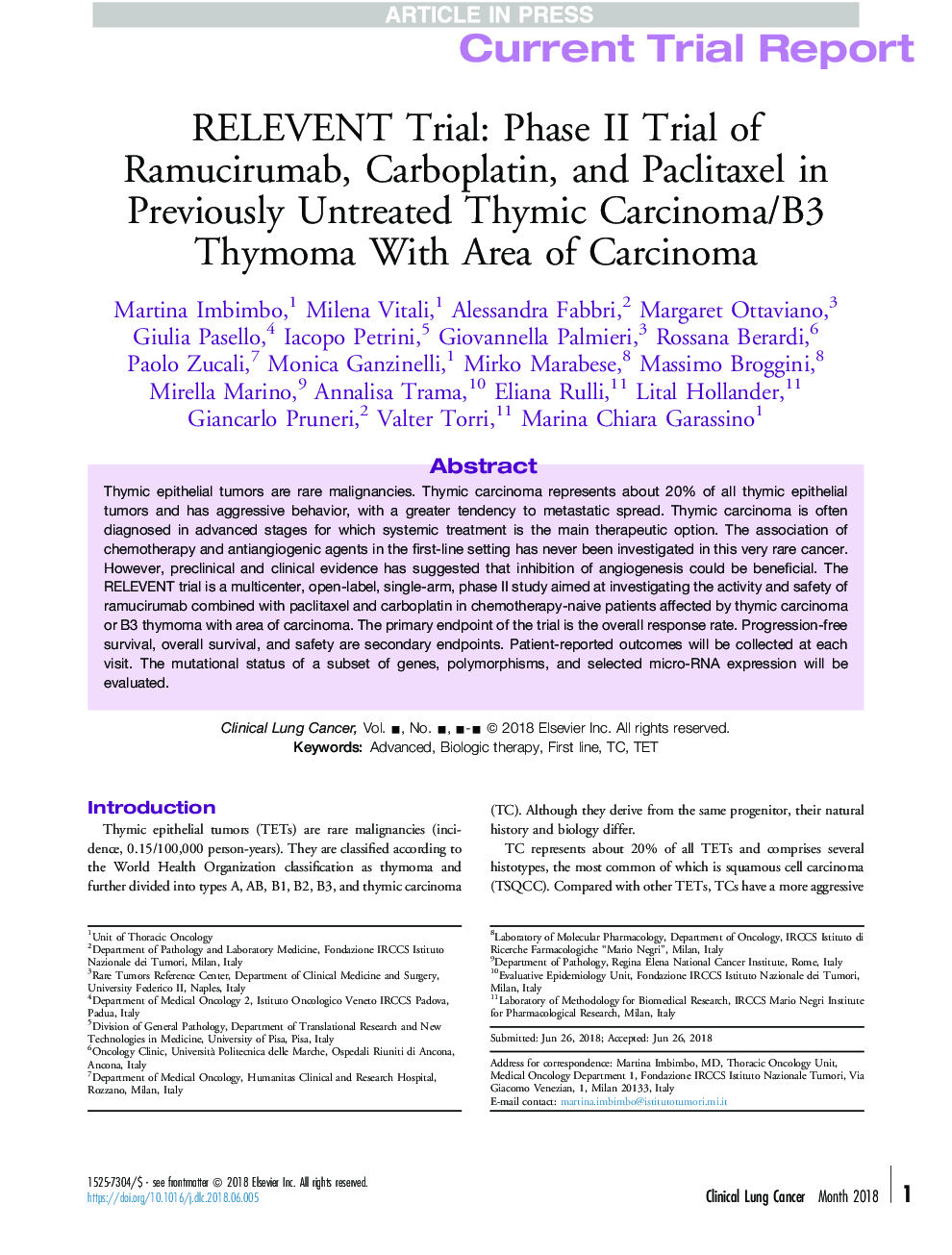 RELEVENT Trial: Phase II Trial of Ramucirumab, Carboplatin, and Paclitaxel in Previously Untreated Thymic Carcinoma/B3 Thymoma With Area of Carcinoma