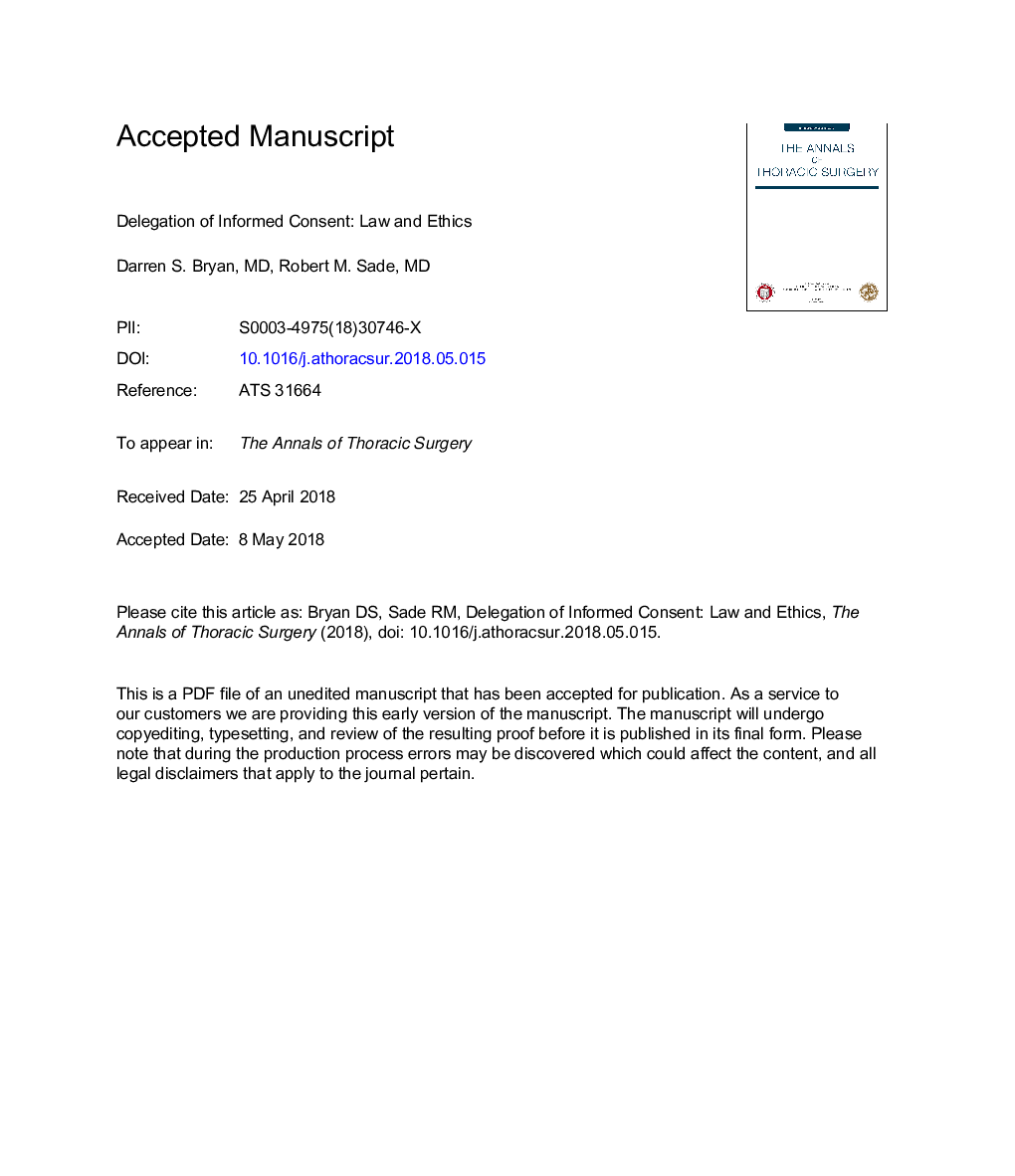 Delegation of Informed Consent: Law and Ethics