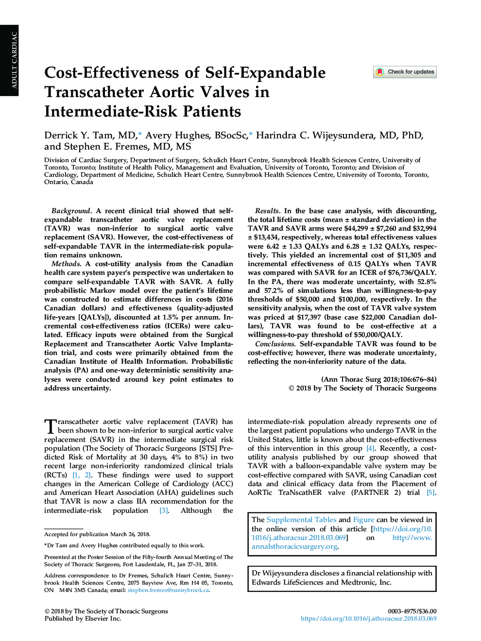 Cost-Effectiveness of Self-Expandable Transcatheter Aortic Valves in Intermediate-Risk Patients