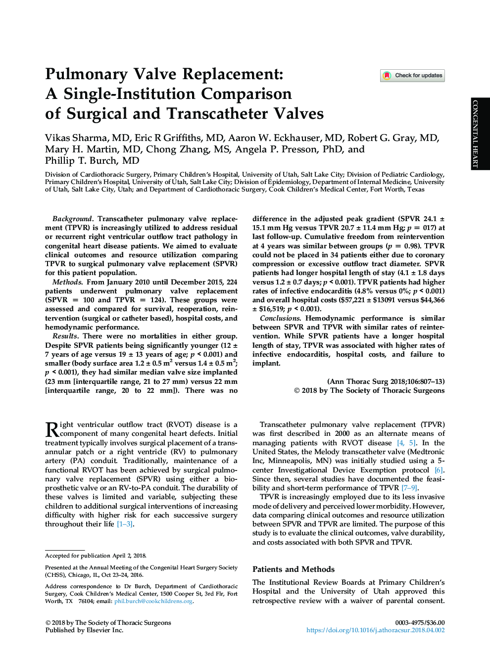 Pulmonary Valve Replacement: A Single-Institution Comparison of Surgical and Transcatheter Valves