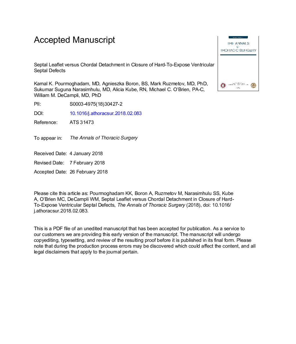 Septal Leaflet Versus Chordal Detachment in Closure of Hard-to-Expose Ventricular Septal Defects