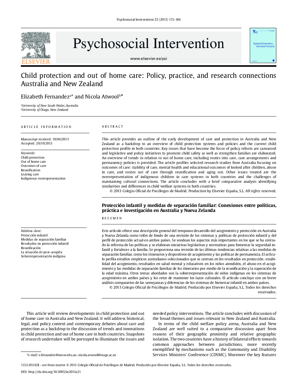 Child protection and out of home care: Policy, practice, and research connections Australia and New Zealand
