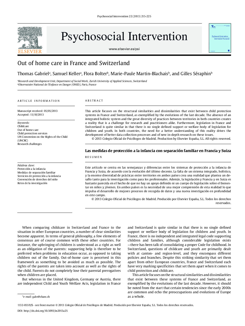 Out of home care in France and Switzerland