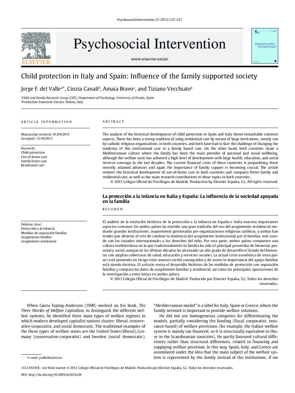 Child protection in Italy and Spain: Influence of the family supported society