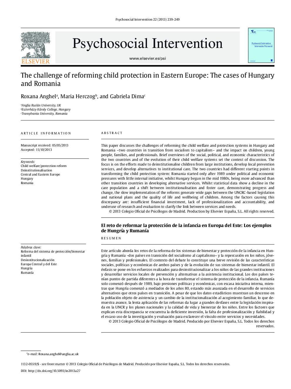 The challenge of reforming child protection in Eastern Europe: The cases of Hungary and Romania