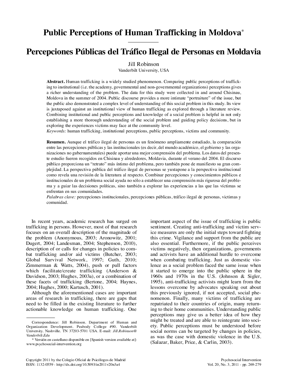 Public Perceptions of Human Trafficking in Moldova *