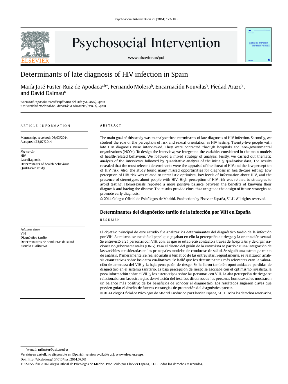 Determinants of late diagnosis of HIV infection in Spain