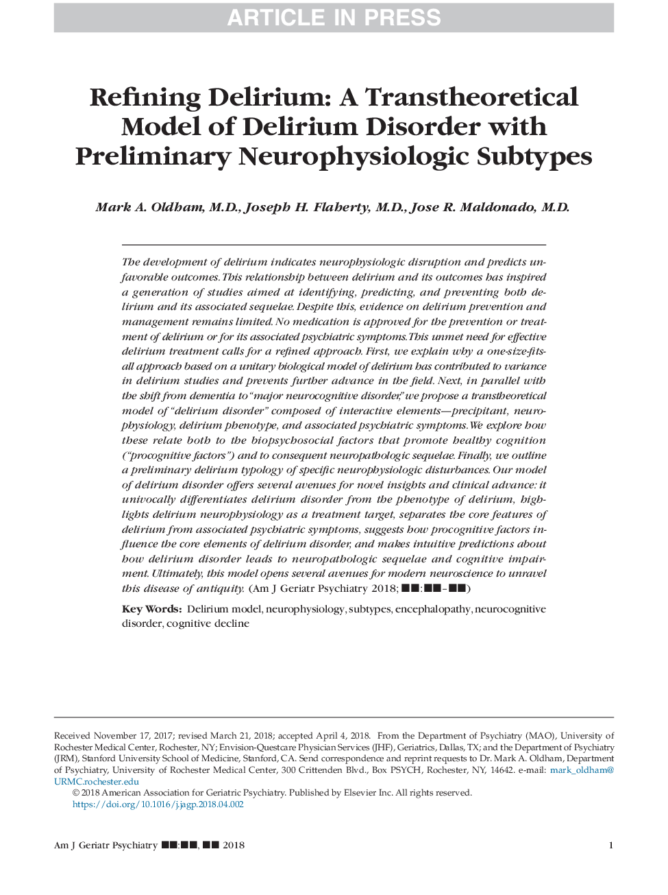 پالایش دلیریم: یک مدل ترانسپرتئینی از اختلال دلیری با زیرمجموعه های اولیه نوروفیزیولوژیک