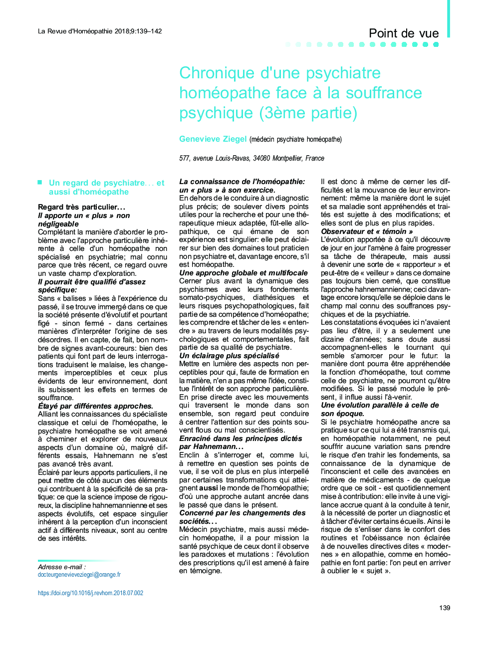 Chronique d'une psychiatre homéopathe face Ã  la souffrance psychique (3Ã¨me partie)