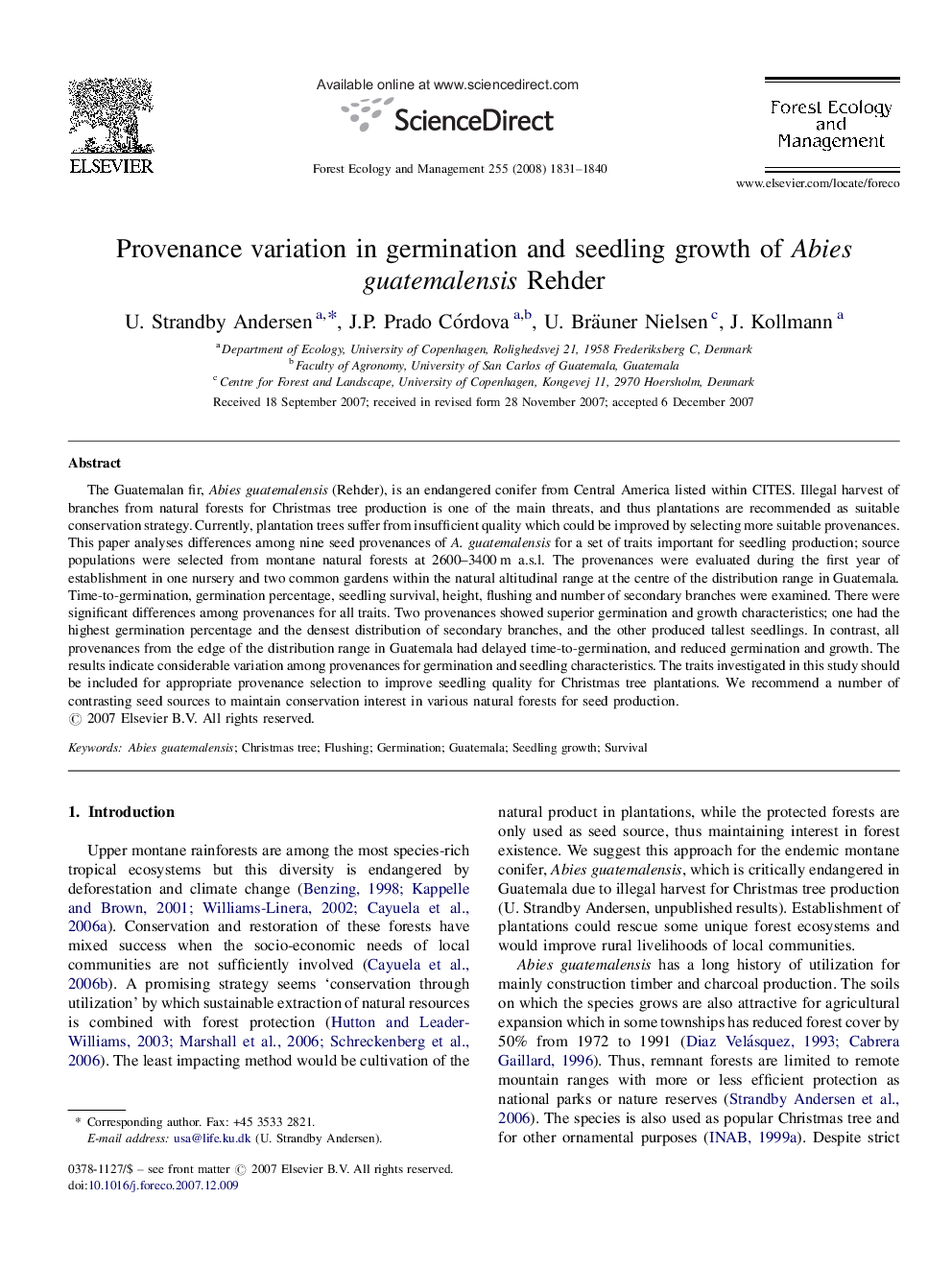 Provenance variation in germination and seedling growth of Abies guatemalensis Rehder