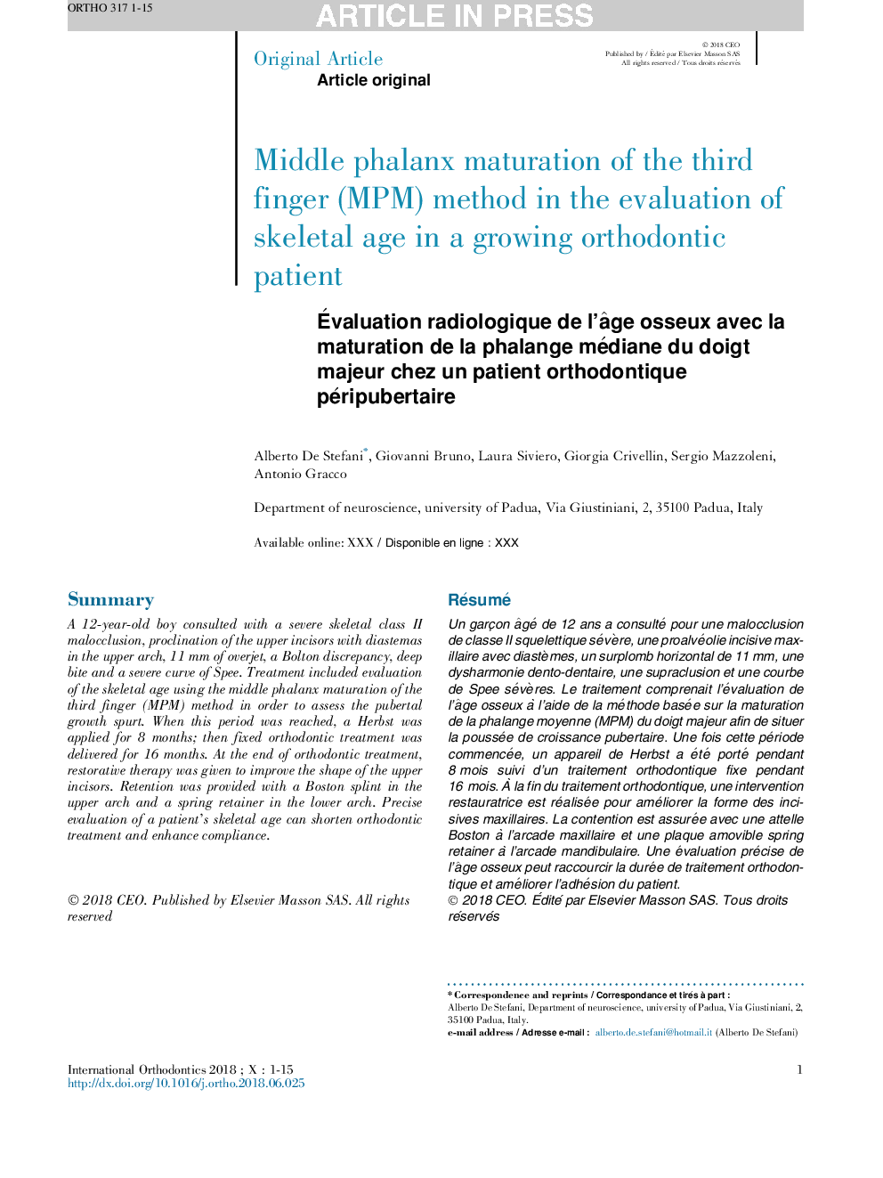 Middle phalanx maturation of the third finger (MPM) method in the evaluation of skeletal age in a growing orthodontic patient