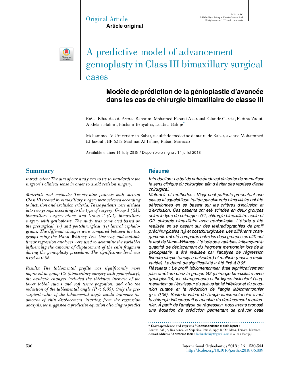 A predictive model of advancement genioplasty in Class III bimaxillary surgical cases