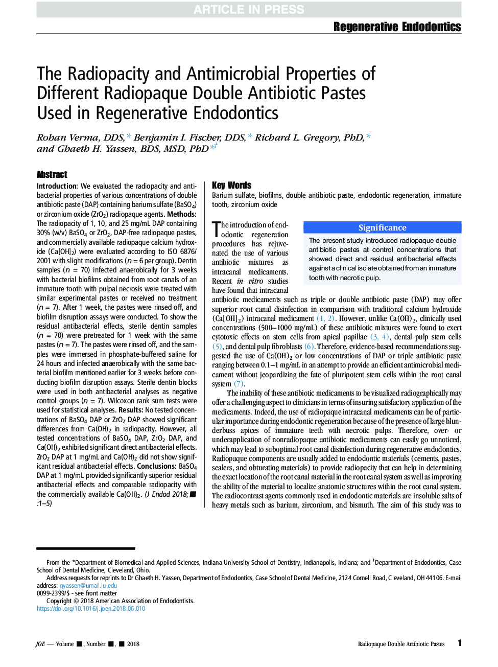 The Radiopacity and Antimicrobial Properties of Different Radiopaque Double Antibiotic Pastes Used in Regenerative Endodontics