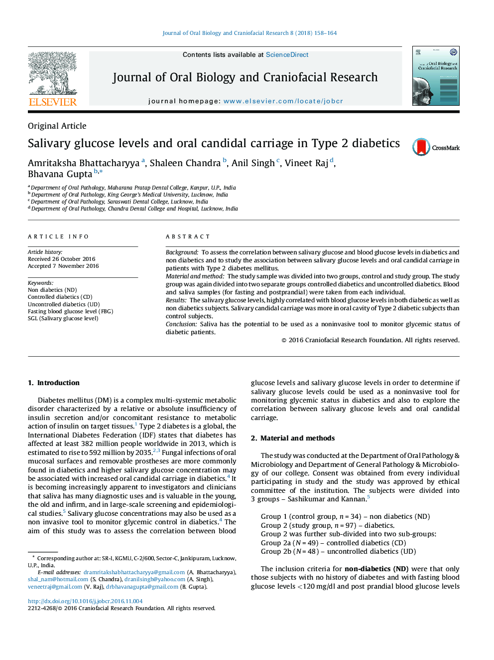 Salivary glucose levels and oral candidal carriage in Type 2 diabetics