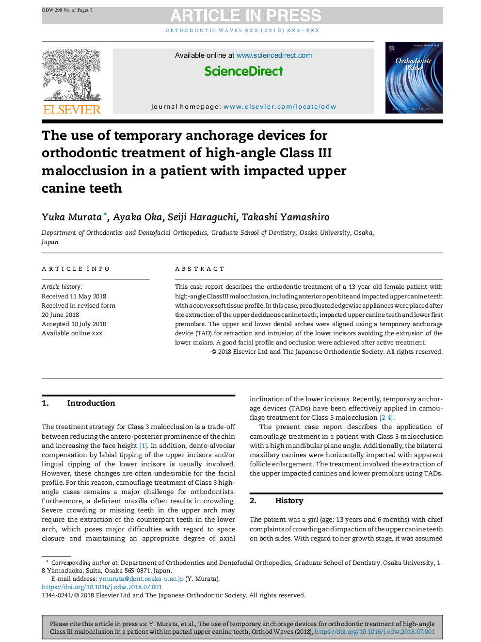 The use of temporary anchorage devices for orthodontic treatment of high-angle Class III malocclusion in a patient with impacted upper canine teeth