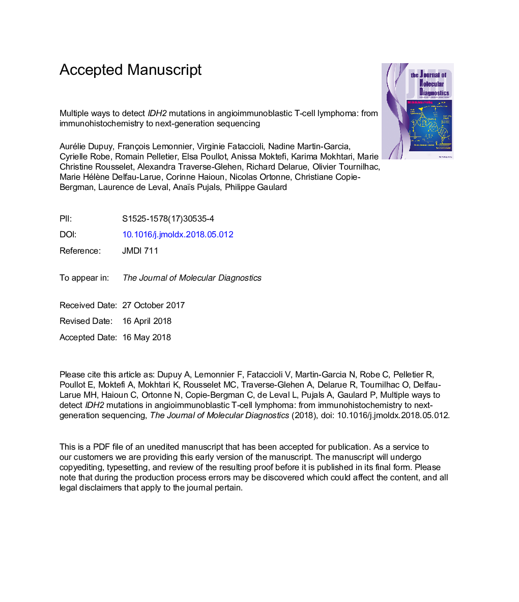 Multiple Ways to Detect IDH2 Mutations in Angioimmunoblastic T-Cell Lymphoma from Immunohistochemistry to Next-Generation Sequencing