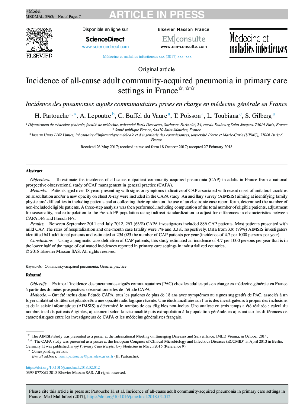 Incidence of all-cause adult community-acquired pneumonia in primary care settings in France