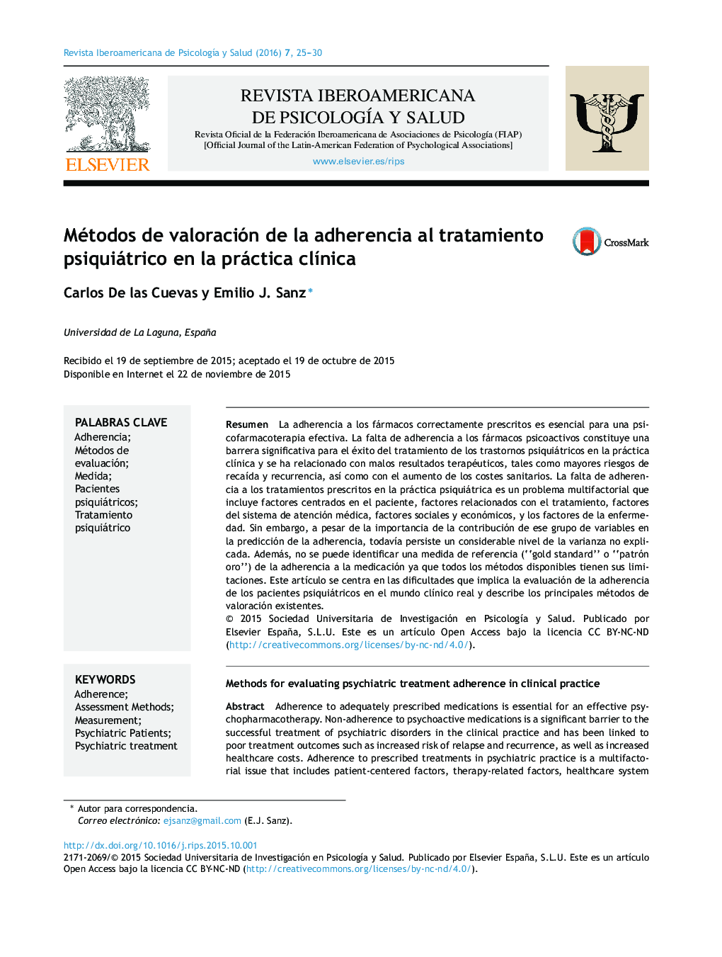 Métodos de valoración de la adherencia al tratamiento psiquiátrico en la práctica clínica