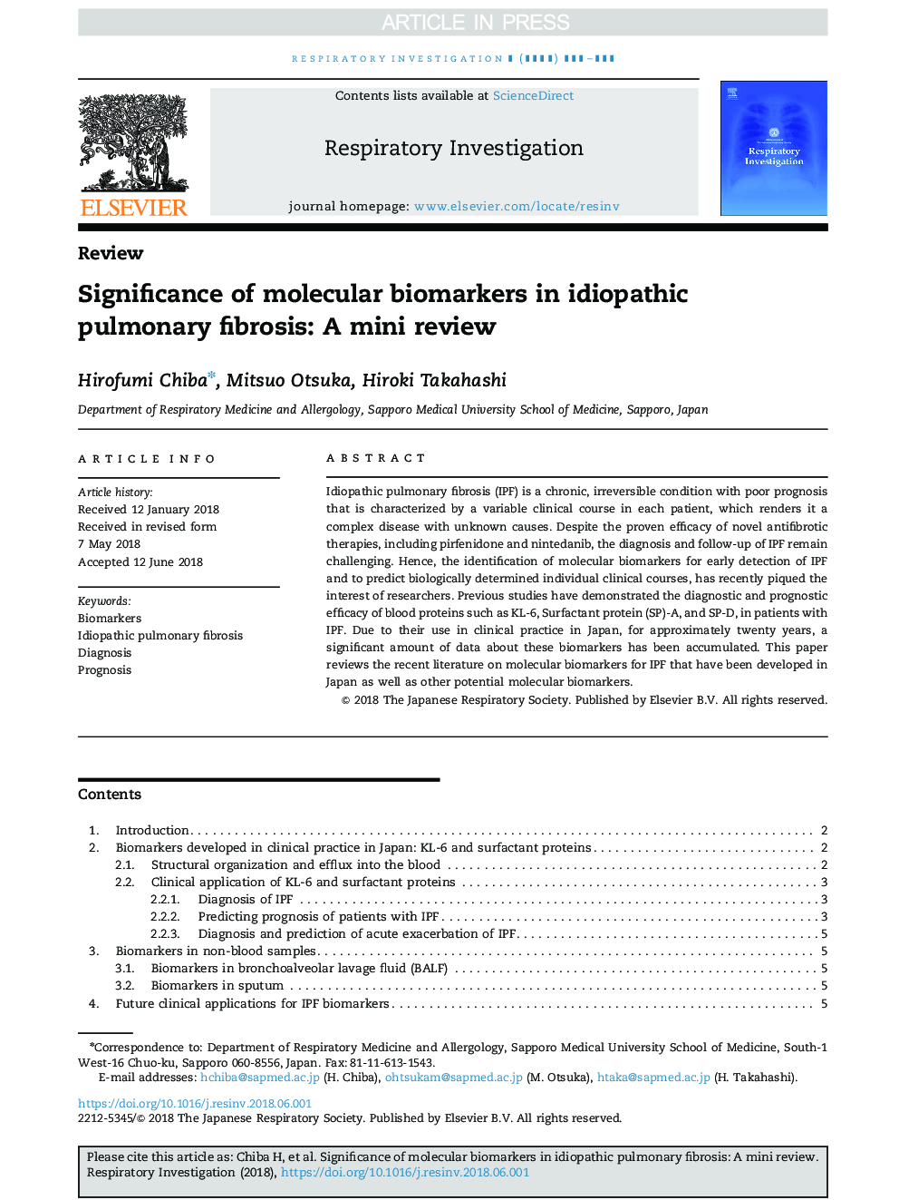 Significance of molecular biomarkers in idiopathic pulmonary fibrosis: A mini review