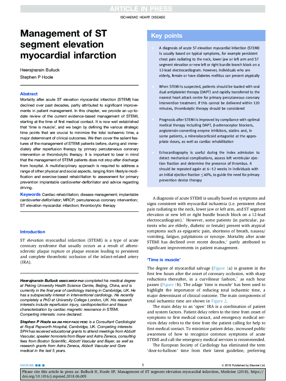 Management of ST segment elevation myocardial infarction