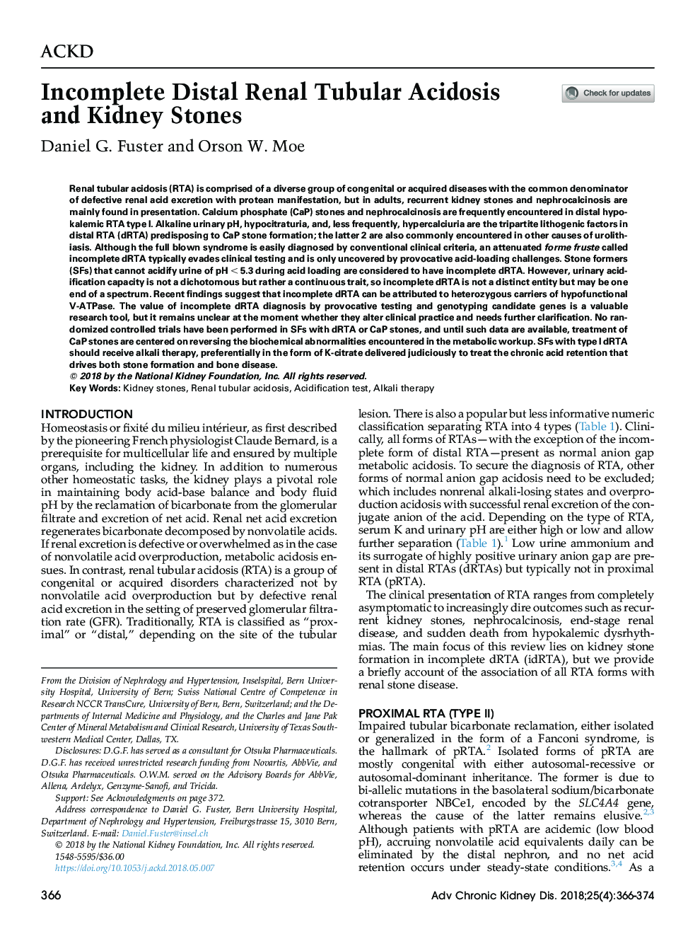 Incomplete Distal Renal Tubular Acidosis and Kidney Stones