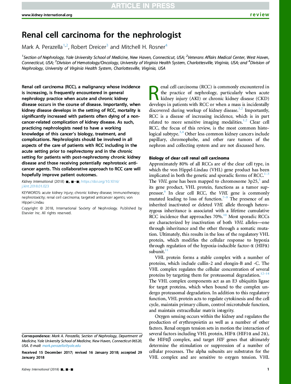 Renal cell carcinoma for the nephrologist