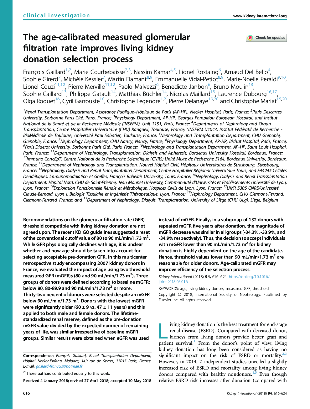 The age-calibrated measured glomerular filtrationÂ rate improves living kidney donationÂ selection process