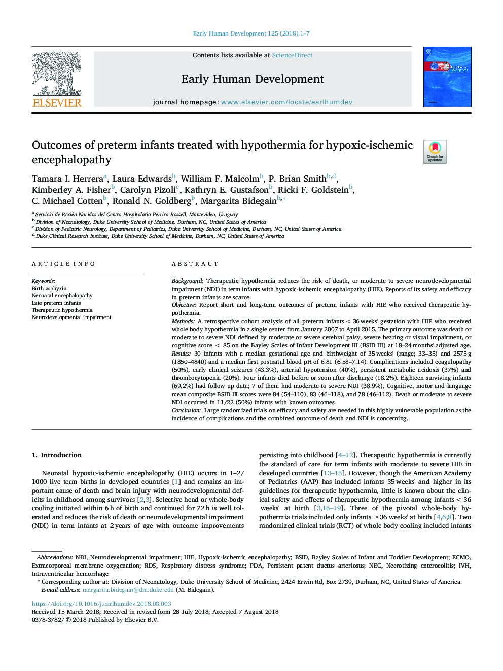 Outcomes of preterm infants treated with hypothermia for hypoxic-ischemic encephalopathy