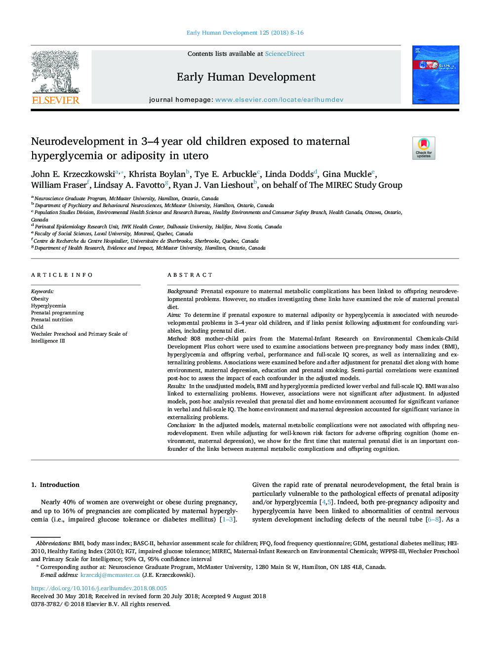 Neurodevelopment in 3-4â¯year old children exposed to maternal hyperglycemia or adiposity in utero