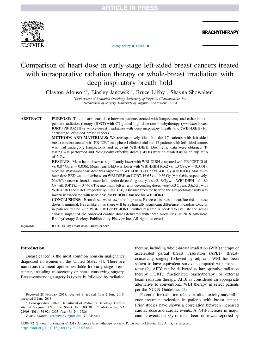 مقایسه میزان دوز قلب در سرطان سینه چپ در مرحله اول درمان با پرتودرمانی درون عمل یا پرتودرمانی کامل با نفس نفس عمیق