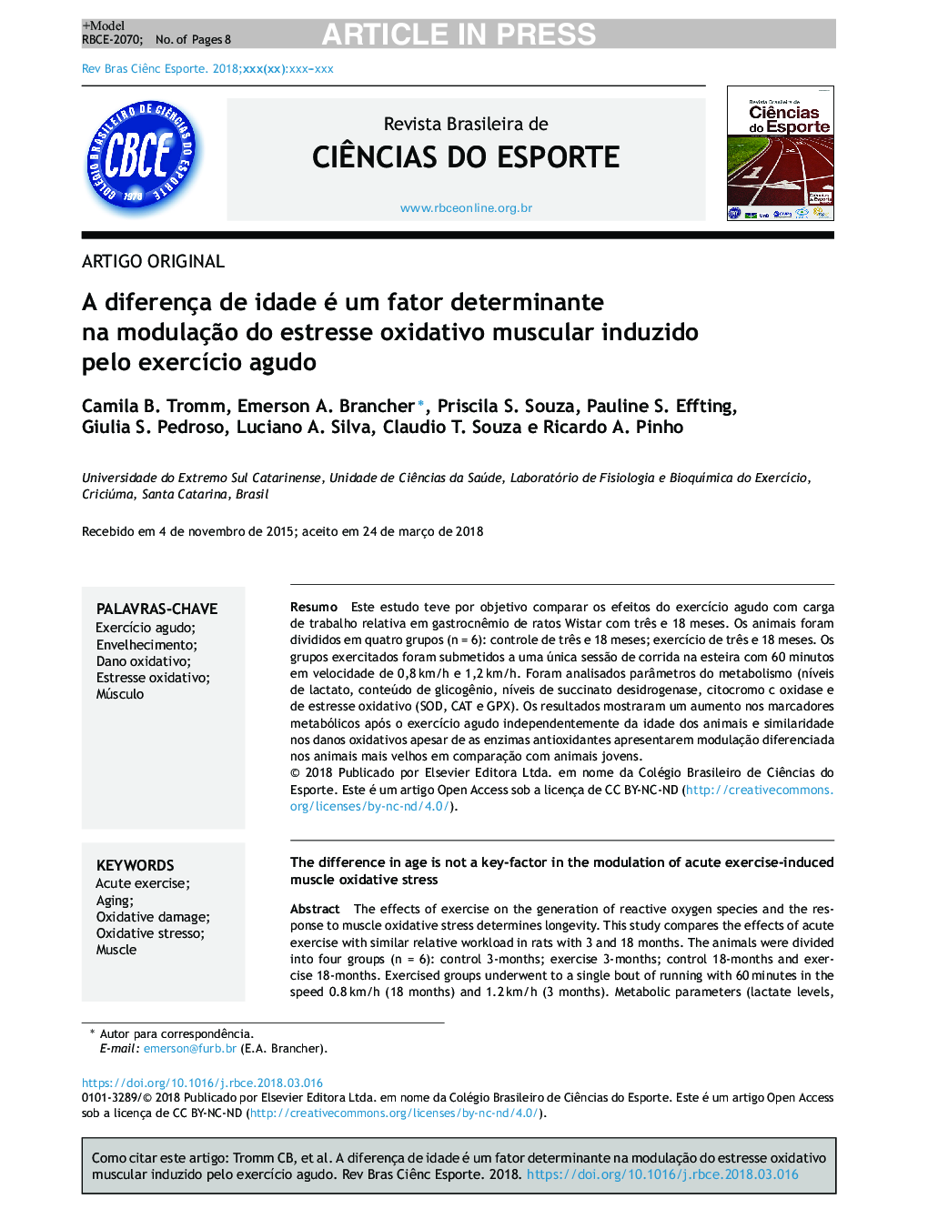 A diferença de idade é um fator determinante na modulaçÃ£o do estresse oxidativo muscular induzido pelo exercÃ­cio agudo