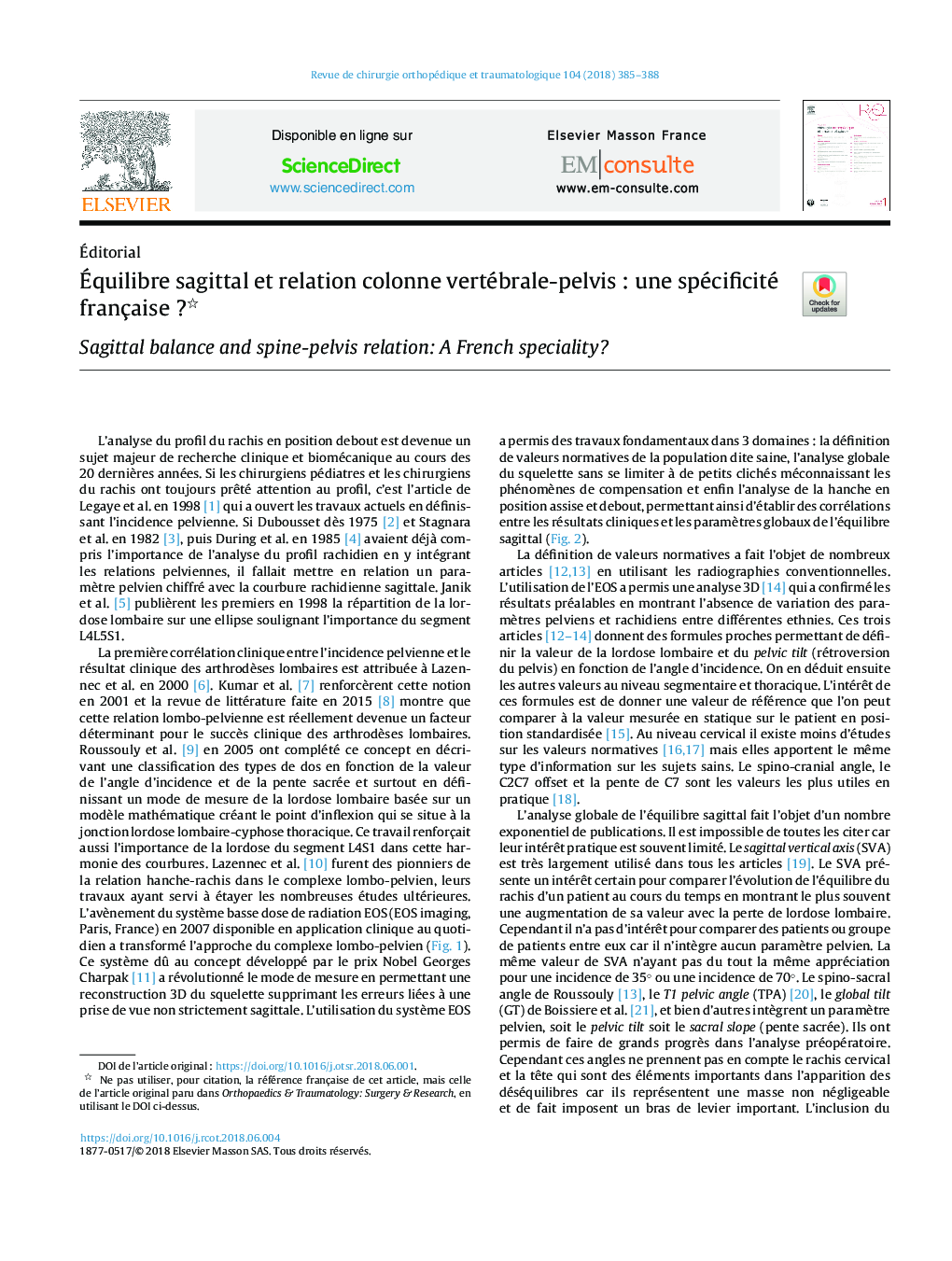 Ãquilibre sagittal et relation colonne vertébrale-pelvisÂ : une spécificité françaiseÂ ?