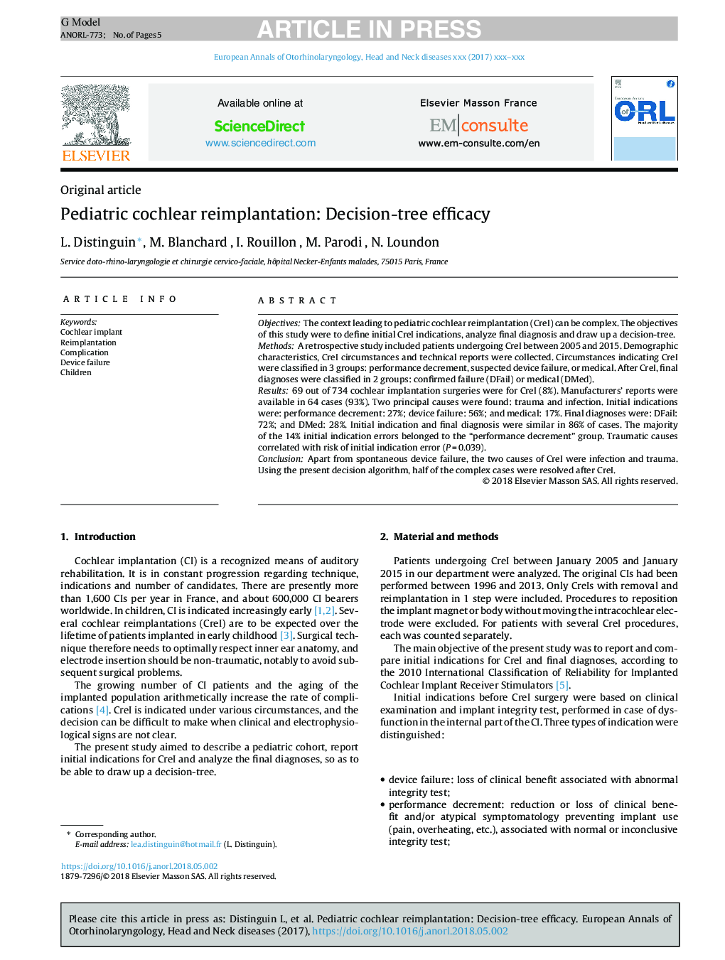 Pediatric cochlear reimplantation: Decision-tree efficacy