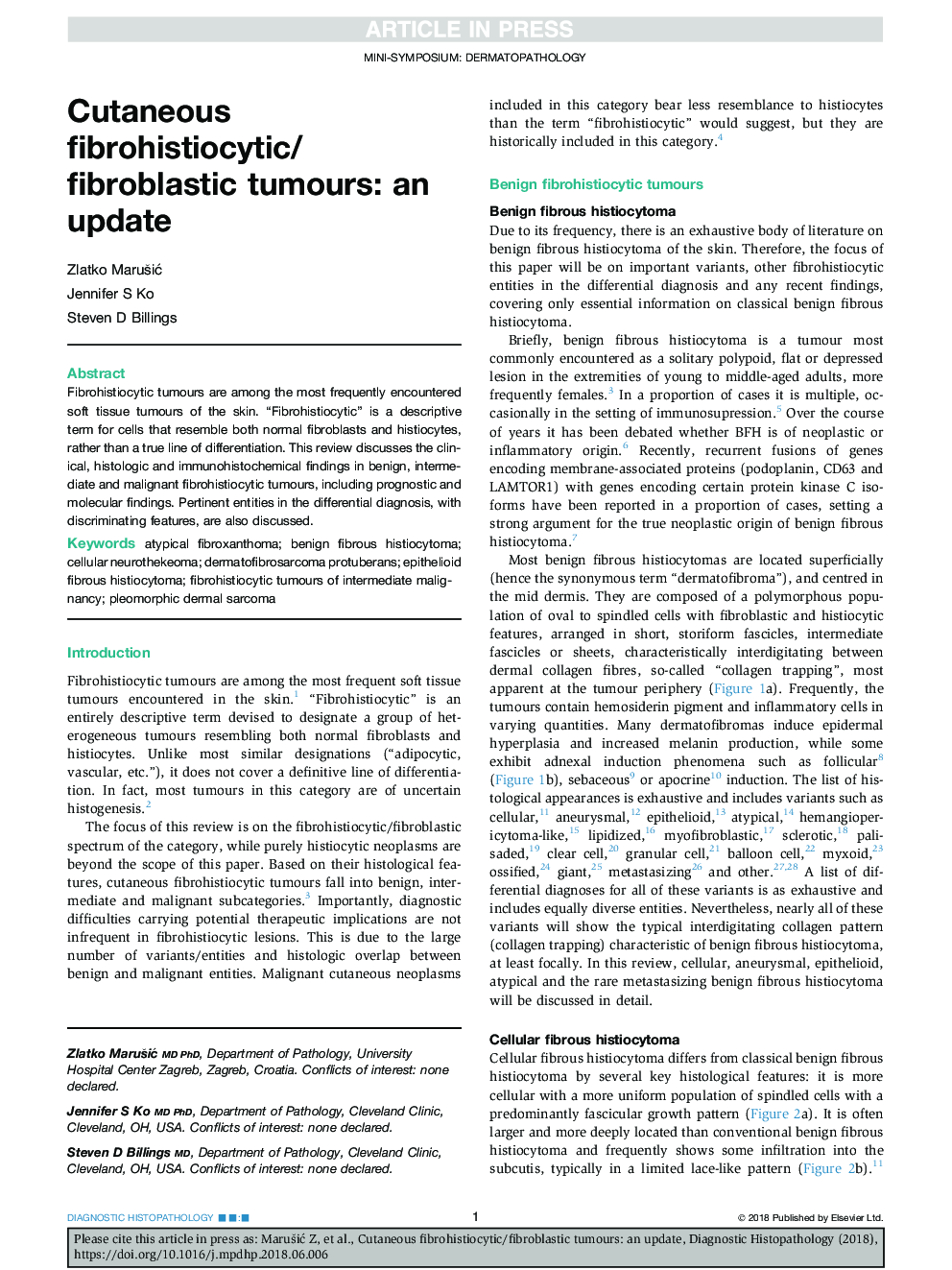 Cutaneous fibrohistiocytic/fibroblastic tumours: an update