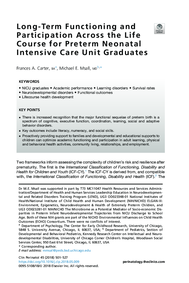 Long-Term Functioning and Participation Across the Life Course for Preterm Neonatal Intensive Care Unit Graduates