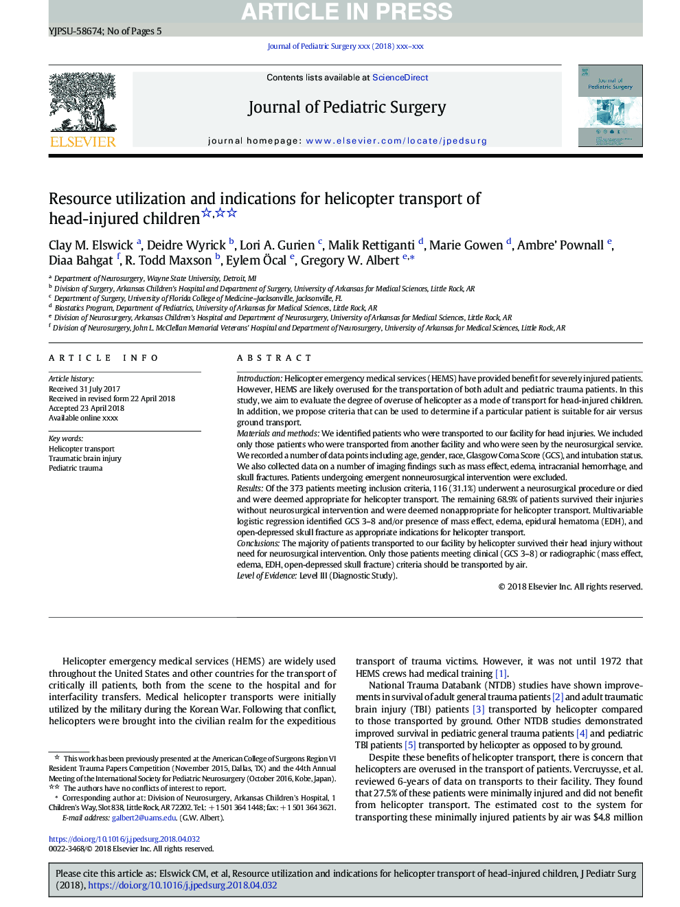 Resource utilization and indications for helicopter transport of head-injured children